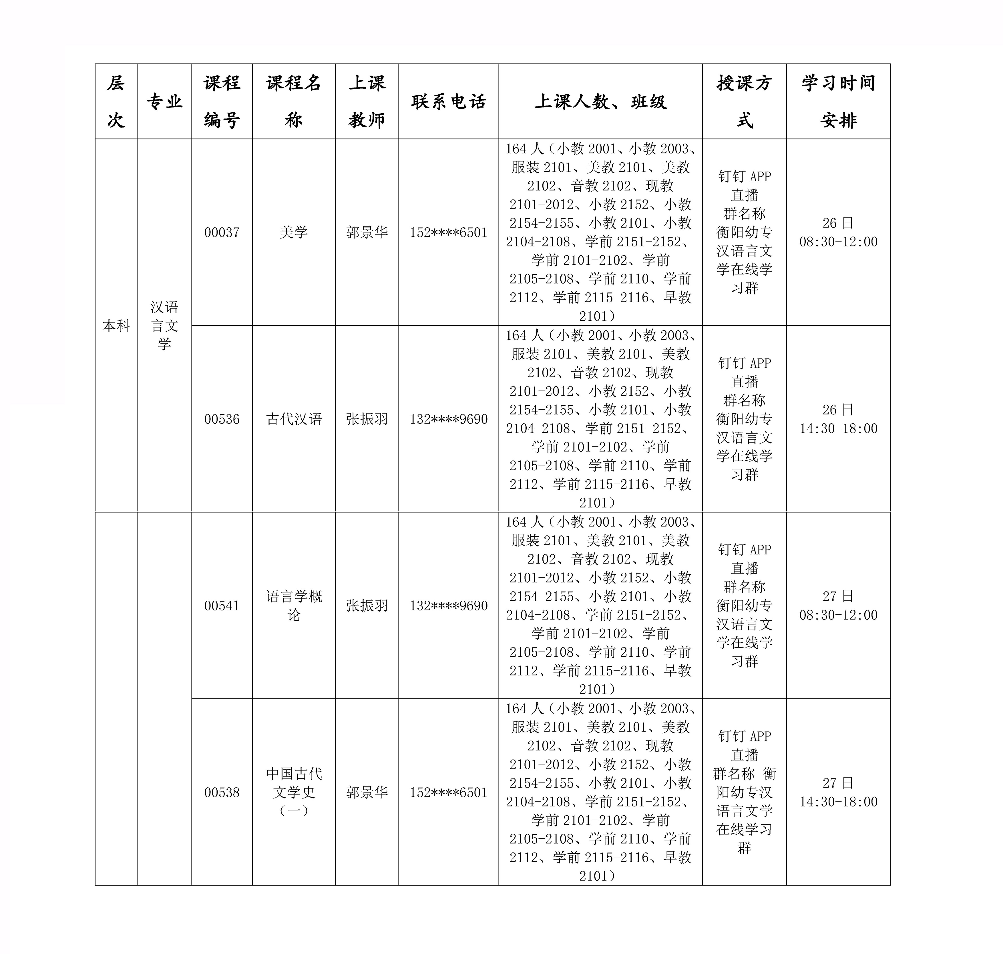 高等教育自考懷化學院衡陽幼高專助學點2022年3月串講安排表